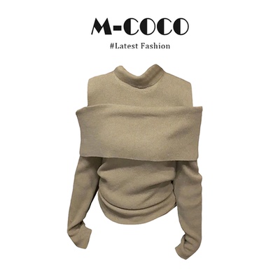 parkyeon秋冬韩系小香风设计感斗篷针织衫毛衣显瘦微喇裤两件套