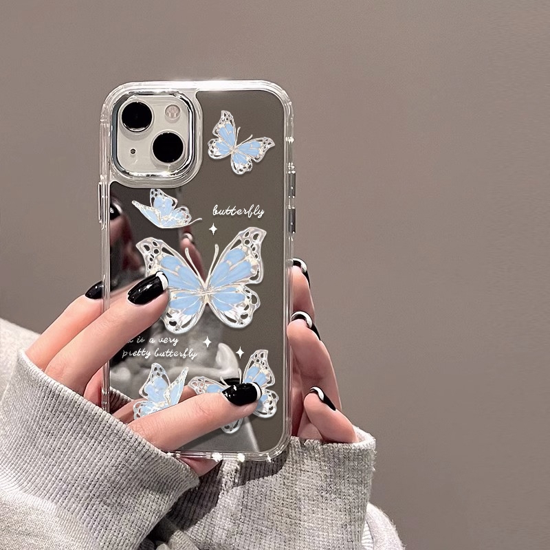 2024新款高颜值高级趣味搞怪卡通可爱趣味炫蓝蝴蝶iphone15PROMAX手机壳苹果14/13软12全包xr/7/8P高档xs外壳