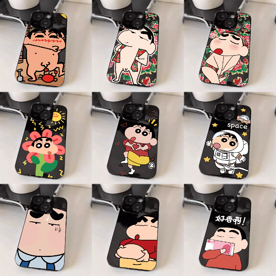 蜡笔小新TPU全包黑色苹果手机壳