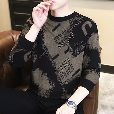 提花男款加绒加厚内搭针织羊毛衫