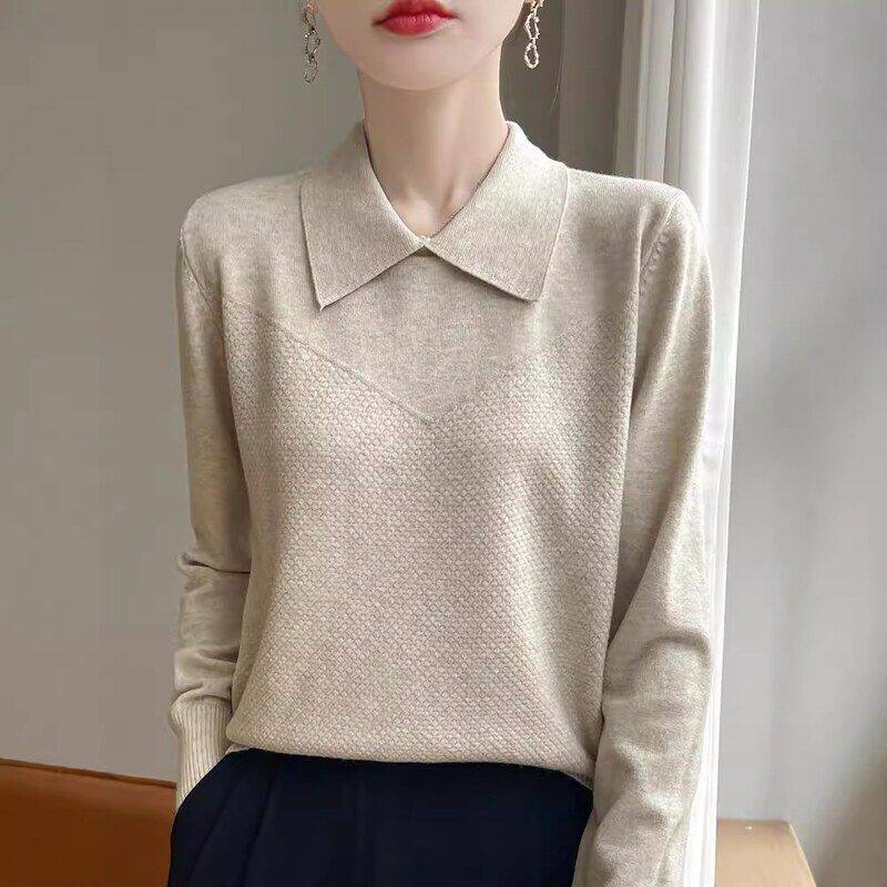 衬衫女款打底显瘦新款POLO领针织衫套头毛衣长袖内搭外穿秋冬宽松