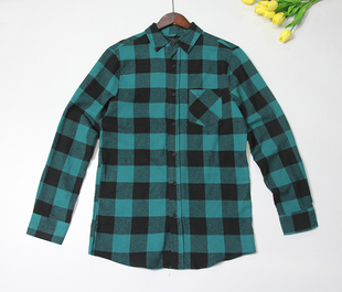 外贸欧美单春秋季男女款磨毛格子衬衫长袖纯棉美式复古经典款衬衣