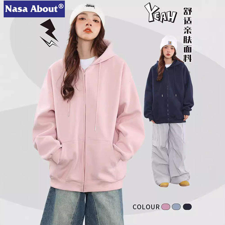 美式连帽开衫卫衣男生春季情侣宽松潮流百搭外套定制休闲印花常规