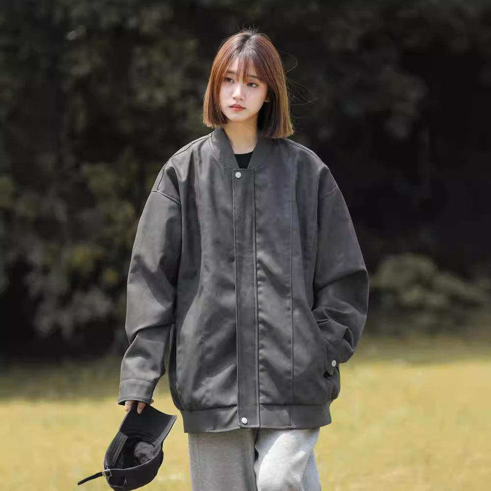 新款 日系水洗皮夹克女款外套春秋季潮牌美式百搭棒球服皮衣常规