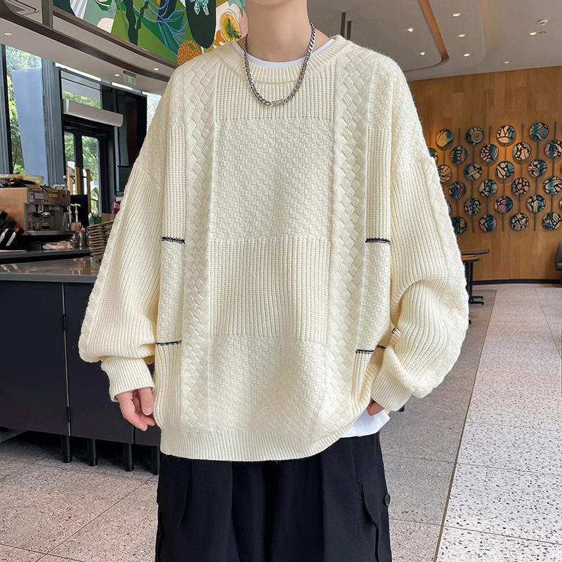 新款韩版潮流个性针织男士秋冬大码麻花编织加绒加厚长袖圆领毛衣