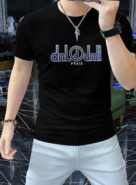 新款 短袖恤男夏季圆领烫砖地面时尚男士半袖上衣潮T恤套头M917#