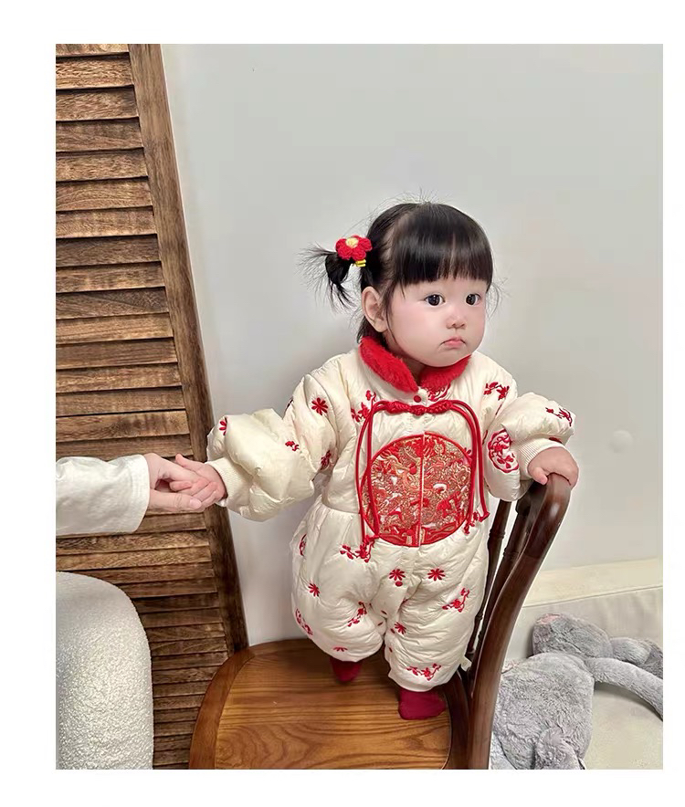 Boyo上新-新款冬季拜年服男女宝宝喜庆 中国风刺绣  加厚连体外套