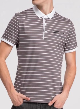 2024夏 利牌Q0XTX1044S男装商务时尚翻领半袖修身绅士条纹短袖T恤