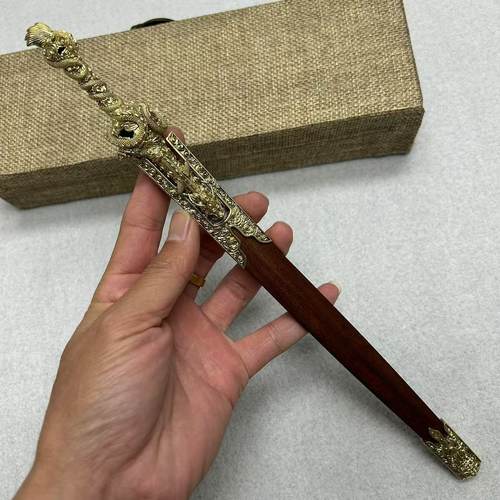 龙泉微兵手工小剑大马士革纯铜装具游龙剑古代名剑茶桌摆件未开刃