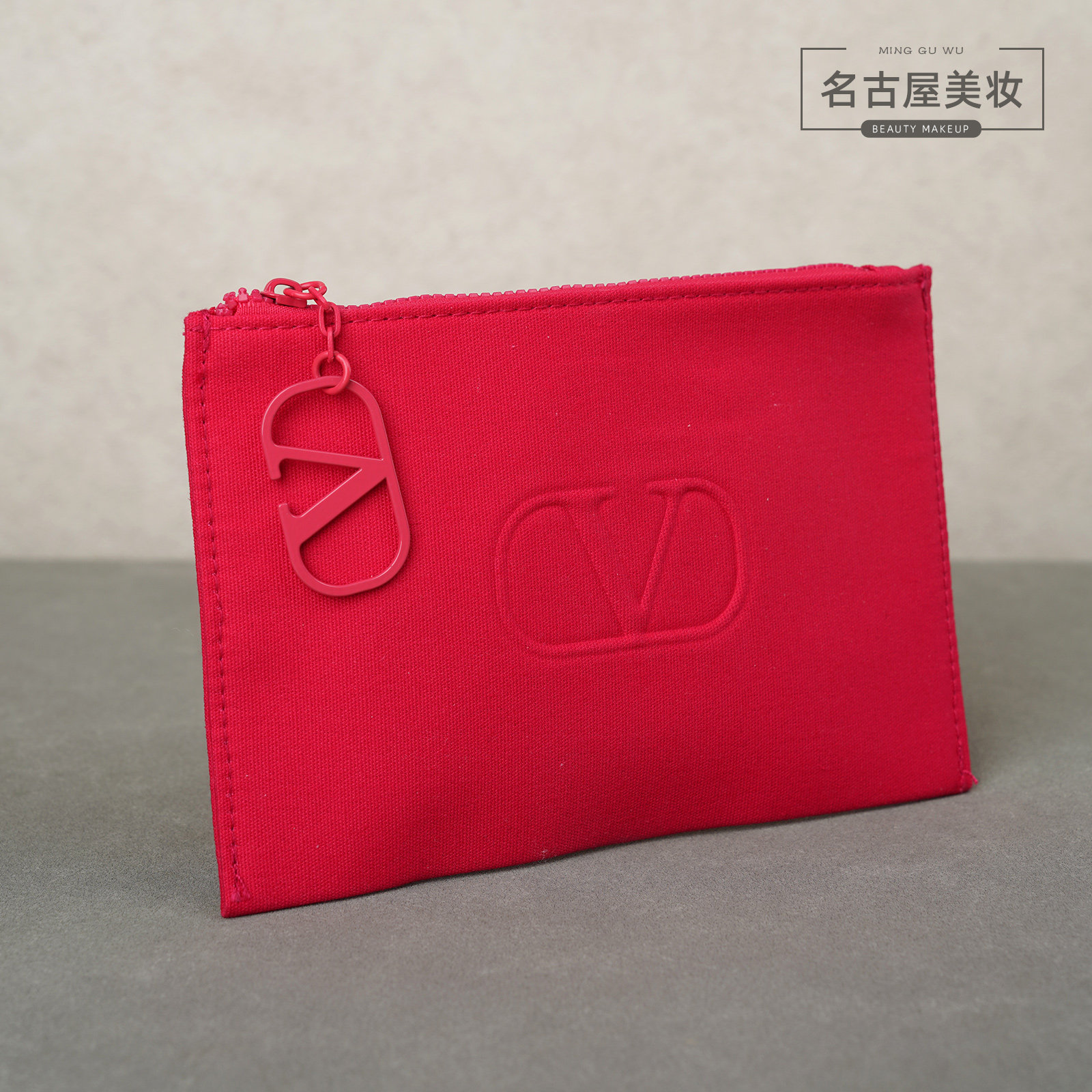 专柜华伦天奴大V字logo红色帆布信封包 收纳手拿包护照证件化妆包