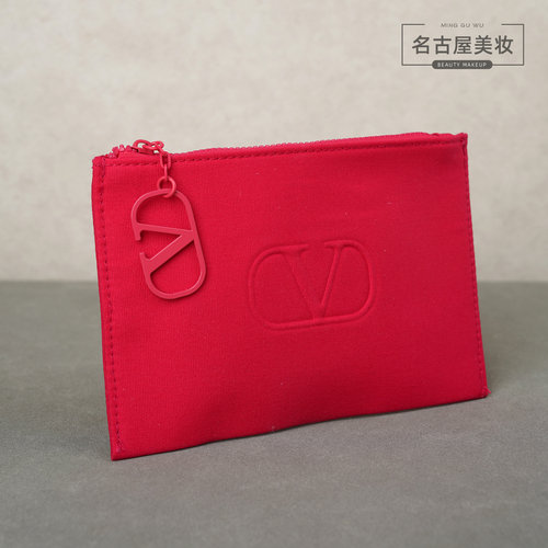 专柜华伦天奴大V字logo红色帆布信封包 收纳手拿包护照证件化妆包