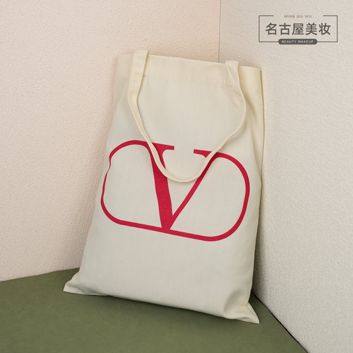 华伦天奴米白色帆布托特包 专柜赠品大V芭比粉化妆包 大容量挎肩