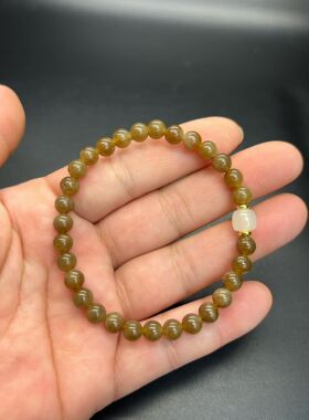 天然新疆和田玉糖玉手串卡6且末糖手链男女款玉石珠子送女友礼物