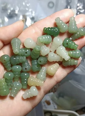 天然和田玉三通单颗散珠子手串手链项链diy手工青白玉石配饰卡10