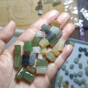 和田玉桶珠散珠子天然玉石多宝色单颗珠手串手链diy配饰直切大孔