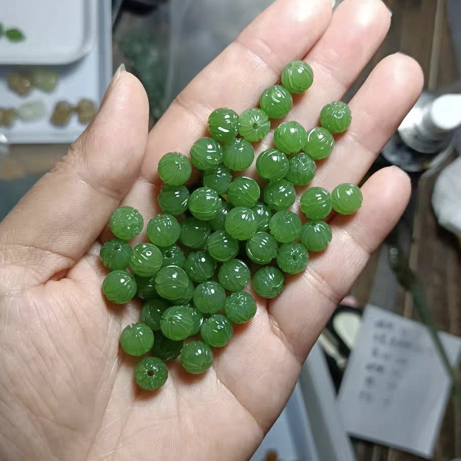 天然和田玉碧玉莲花珠散珠卡8mm配饰手串顶珠腰珠配件diy手链配饰