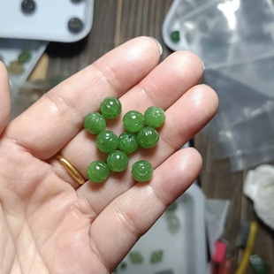 天然和田玉南瓜珠散珠子卡8碧玉阳绿珠配件手工diy文玩手串链配饰