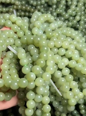 天然和田玉手串女男款素圈青黄口圆珠子卡12mm珠串真品玉石手链新