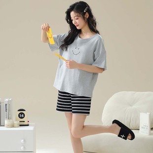 可外穿家居服两件套 带胸垫一体睡衣女夏季 薄款 纯棉短袖 2025年新款