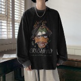 XZ517A-6CT001P58秋冬水洗做旧宽松休闲涂鸦长T，男装T恤，星座517A-6