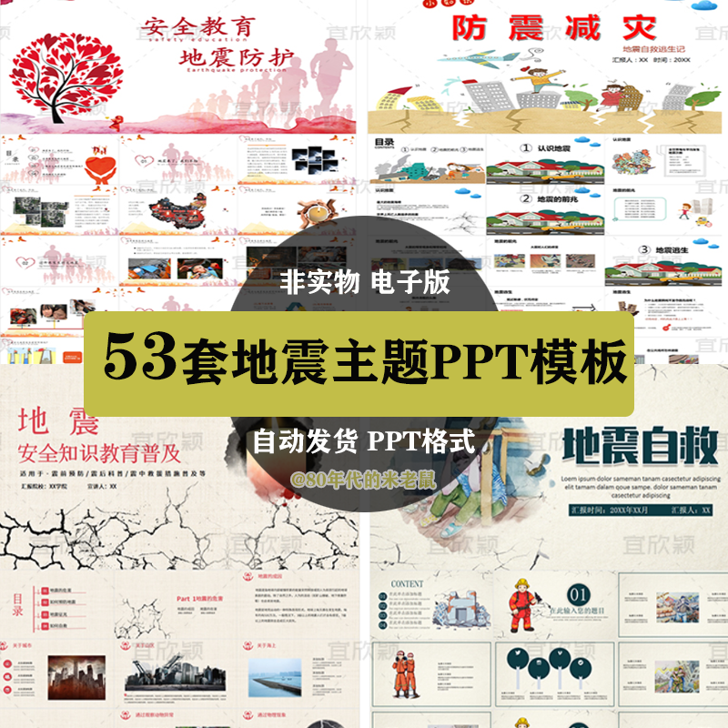 ppt模板地震安全宣传教育防震防灾减灾日地震防护ppt模版抗震救灾