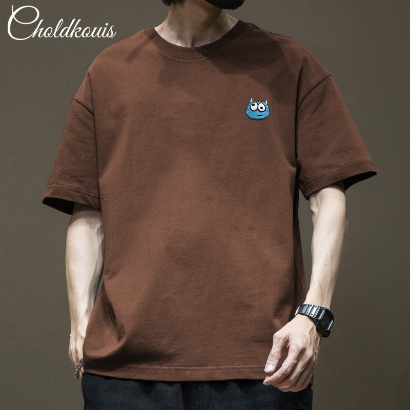 新款重磅短袖t恤男ins宽松潮牌上衣服男生贴身纯黑图案时尚