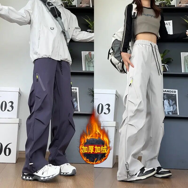 美式压褶工装裤男女秋季潮牌三防冲锋裤宽松大码百搭显瘦休闲裤子