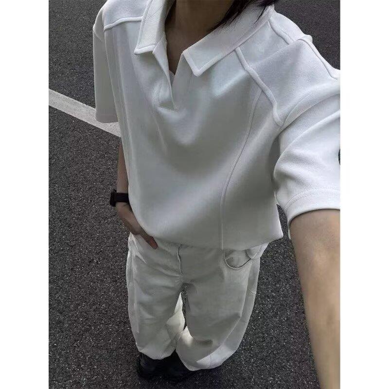 翻领短袖Polo衫男潮牌夏季T恤韩版宽松简约百搭潮流新款纯色上衣