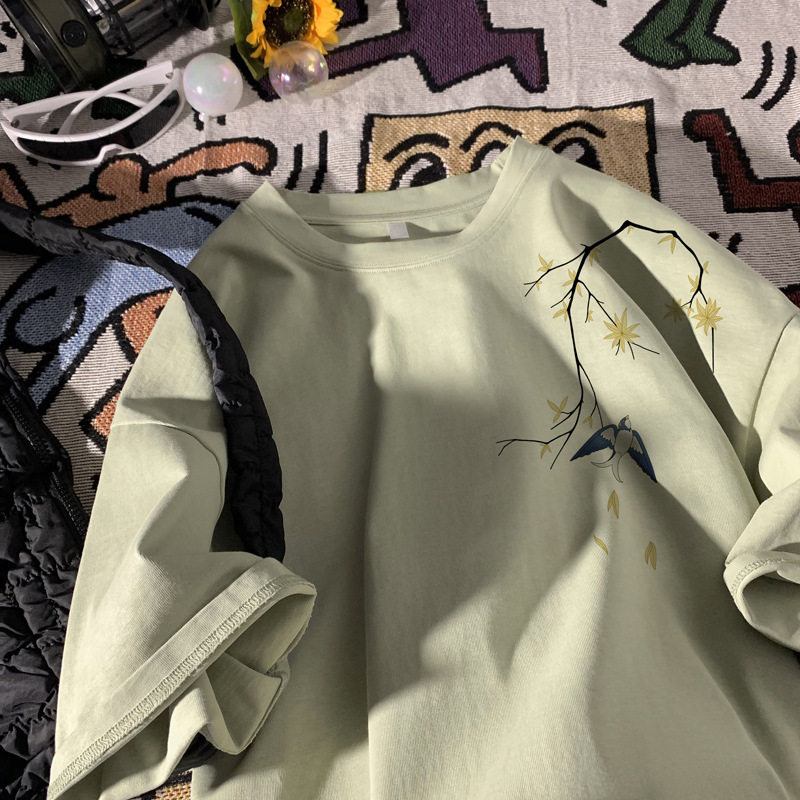 美式复古短袖t恤男夏季日系oversize七分袖纯棉重磅半截袖上衣服