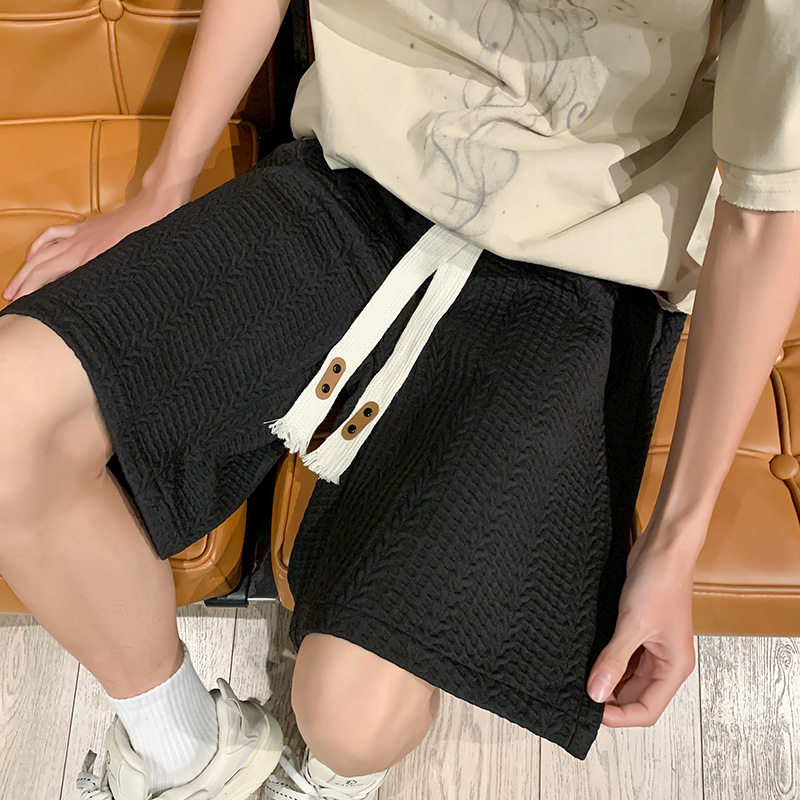 夏季提花设计感学院风短裤男款运动休闲宽松大码凉感五分裤子