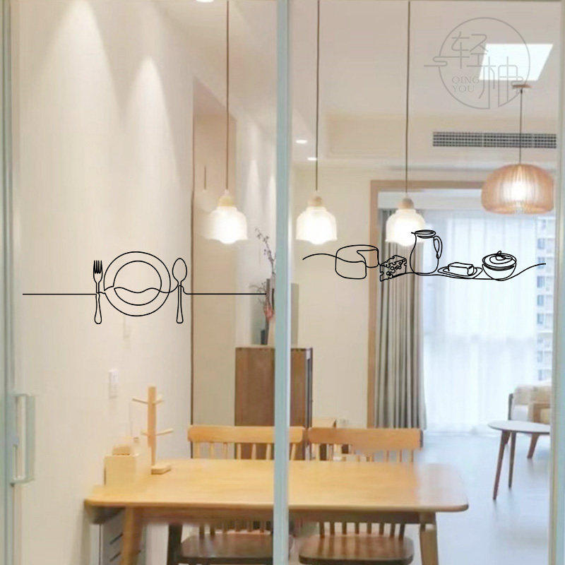 创意简约线条家用厨房玻璃门防撞贴纸餐厅推拉门移门腰线自粘窗花
