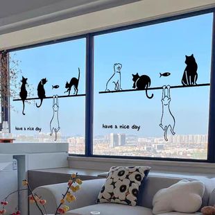 饰窗花小猫图案墙贴 阳台玻璃门防撞贴纸 厨房推拉门贴画ins窗户装