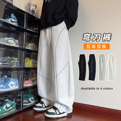 男装休闲裤胖胖到家宽松弯刀裤撞色中腰3XL2XL4XLXL5XLML休闲棉否