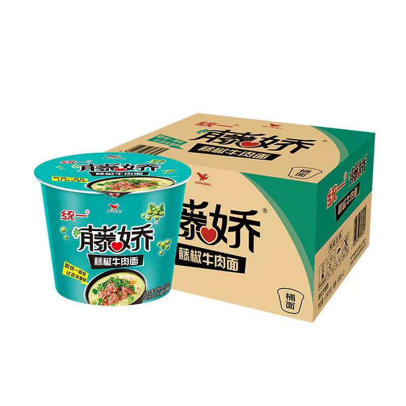 统一来一桶方便面藤娇藤椒牛肉面12桶整箱桶面泡面速食面批 发