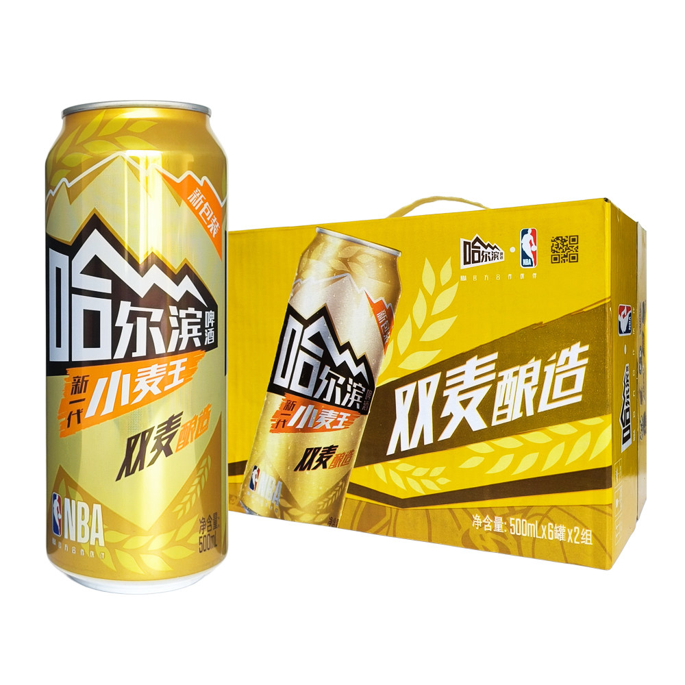 哈尔滨啤酒小麦王500ml*12罐小麦芽易拉罐装哈啤酒(江)