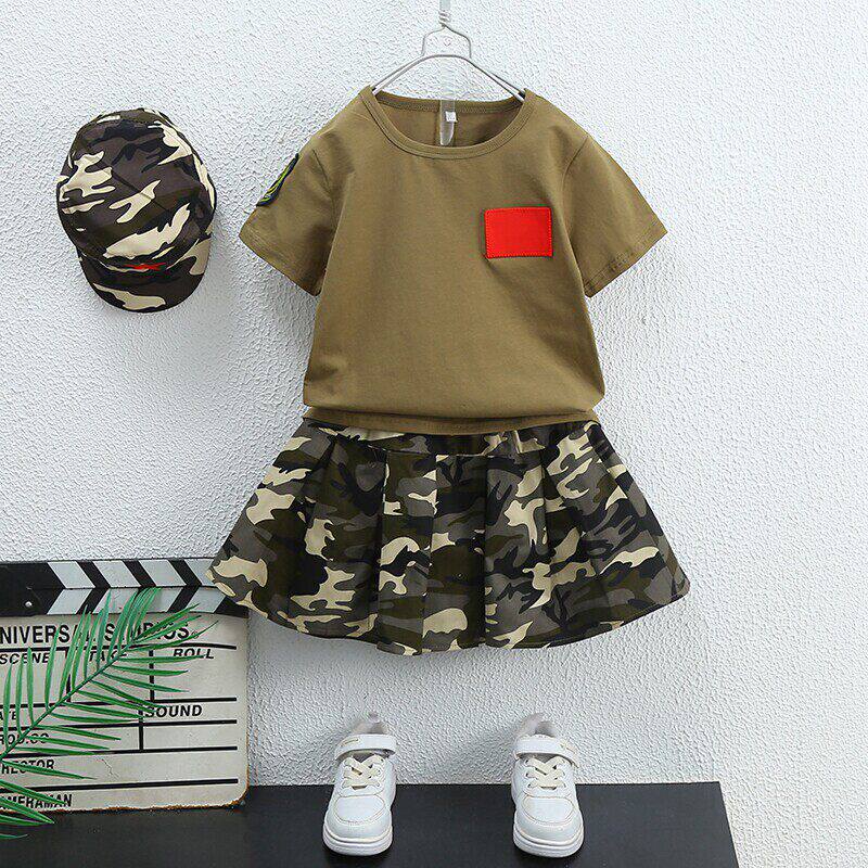 夏天儿童迷彩服套装男女童短裙短裤军训户外中小学生夏令营演出服