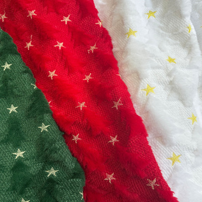 高档8mm圣诞绣花兔毛绒短绒布料五角星万圣节树裙背景装饰面料diy
