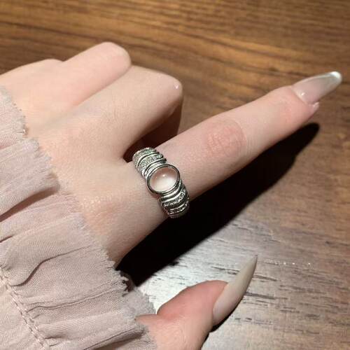s925银天然水沫玉蛋面戒指复古轻奢高级设计款