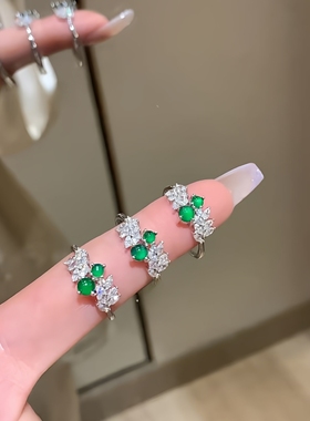 s925银天然阳绿翡翠柳条戒指小清新精致小众高级感百搭戒指