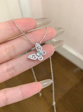 s925银天然蓝水翡翠蝴蝶吊坠项链锁骨链轻奢小众高级百搭闺蜜礼物