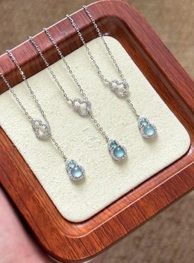 小红薯爆款天然蓝水翡翠葫芦项链S925银新中式清冷感配饰高级感