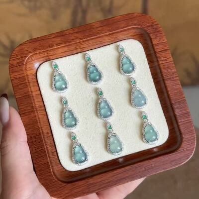 s925银天然蓝水翡翠葫芦吊坠镶嵌小清新精致女小众百搭