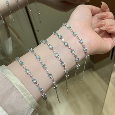 s925银天然蓝水翡翠手链小清新设计款百搭小众气质高级感