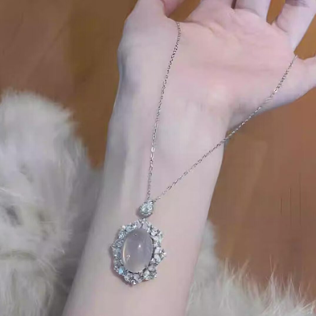 小红薯同款大女主吊坠项链纯天然高冰种蛋面玉髓吊坠项链时尚百搭