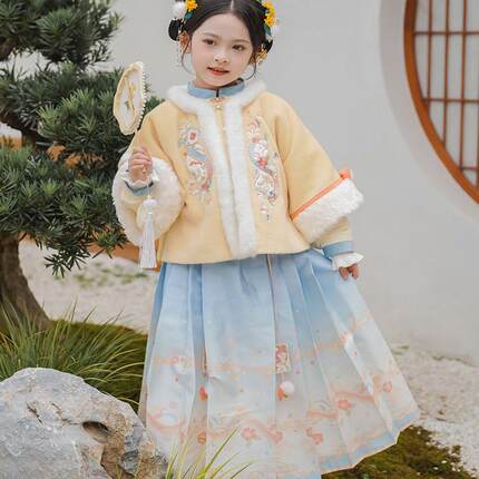 儿童秋冬款套装马面裙明制过年服女童古装汉服加厚唐装国风拜年服