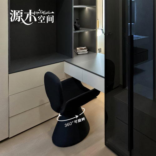 意式极简风餐桌椅黑色靠背设计师梳妆凳卧室轻奢高级感小化妆椅子