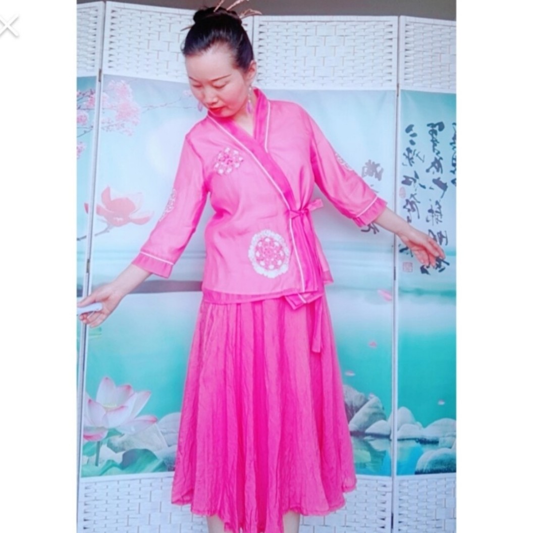 中国风短汉服2022秋重工刺绣斜襟系带清新衬衫复古气质短上衣女