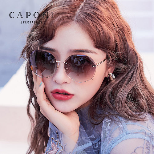 无边框CAPONI防紫外线女太阳镜