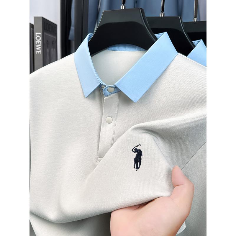 正品男士长袖t恤翻领小马标刺绣上衣中年polo衫男春秋爸爸装体恤