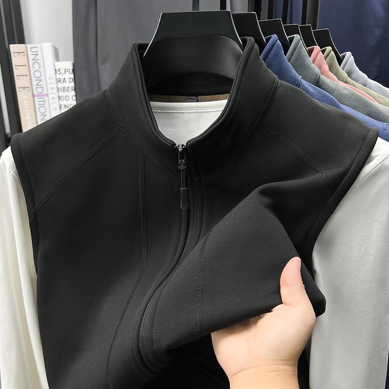 奥粒绒男士无袖马甲秋冬季加绒加厚半高领卫衣保暖拉炼开衫衣服
